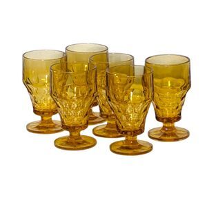 6 Anchor Hocking AMBER Georgian Pedestal HONEYCOMB Tea Glasses 12 Oz 5.5”H